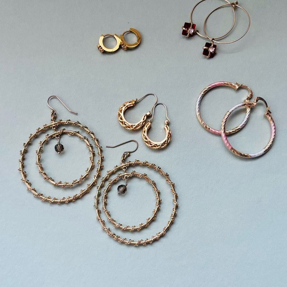 Hoop Earring Bundle – 18KGP Tri-Color Hoops + Boho Grab Bag